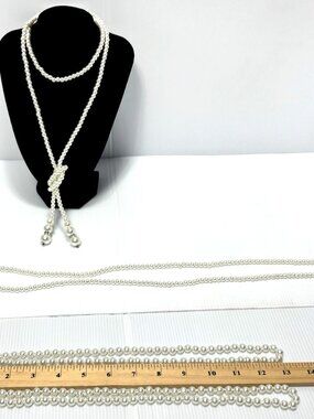 Long Pearl Necklace Wrap Flapper Costume Jewelry 3pc Vintage Style Set